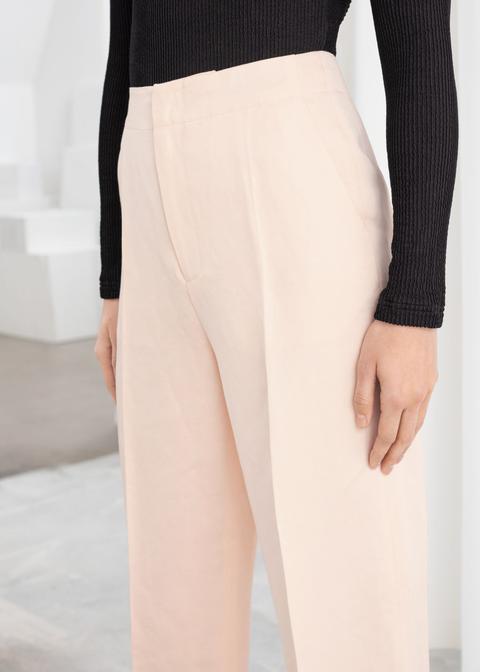 Cropped Linen Blend Trousers