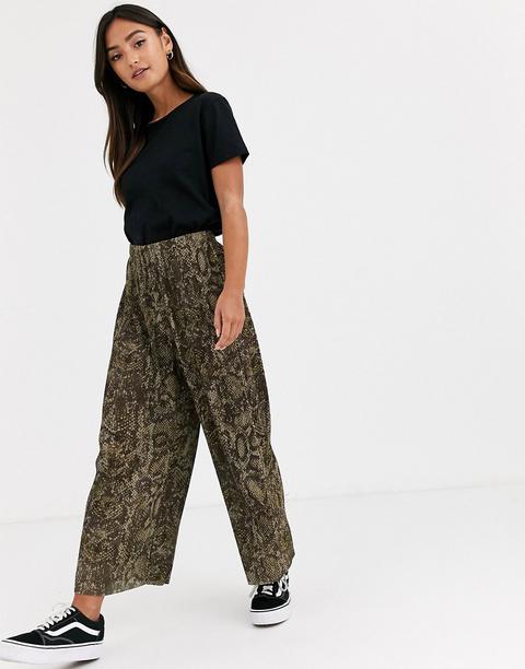 Asos Design Snake Print Plisse Culotte-multi