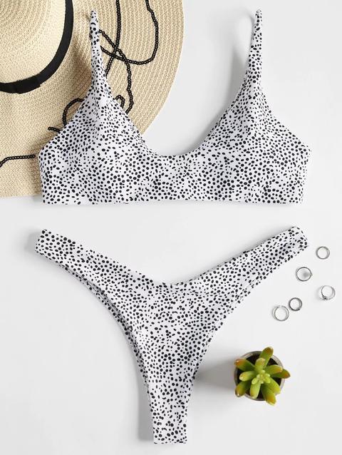 Bikini Leopardato A Girocollo E A Gamba Alta Di Zaful White Chocolate Black