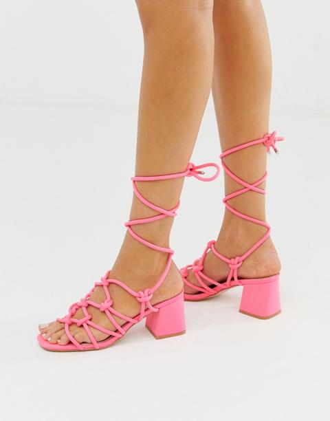 Sandalias De Tacón Medio Con Lazada Al Tobillo En Rosa Intenso Freya De Public Desire