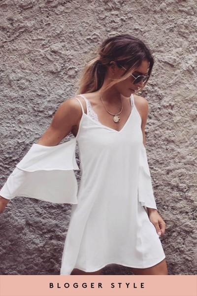 Simone White Cold Shoulder Cami Dress