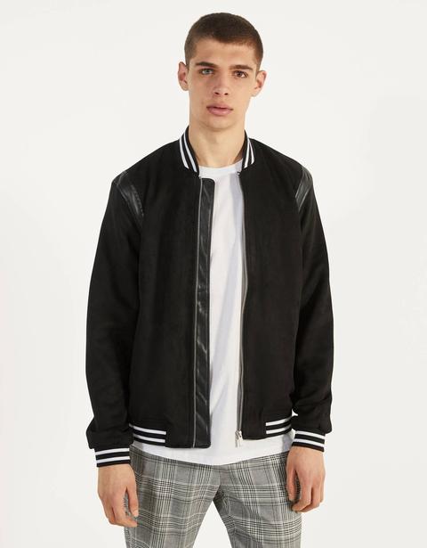Bomber Suede Con Detalle En Hombro