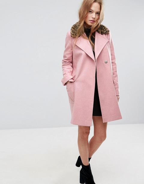 Asos - Cappotto Con Colletto Maculato - Rosa