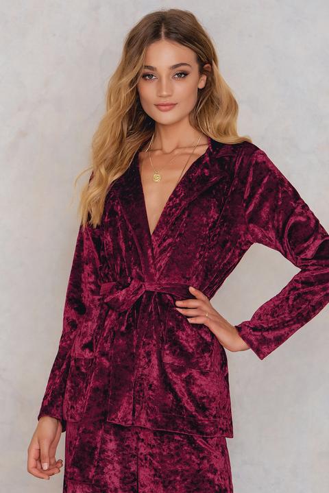 Velvet Tie Waist Blazer Red