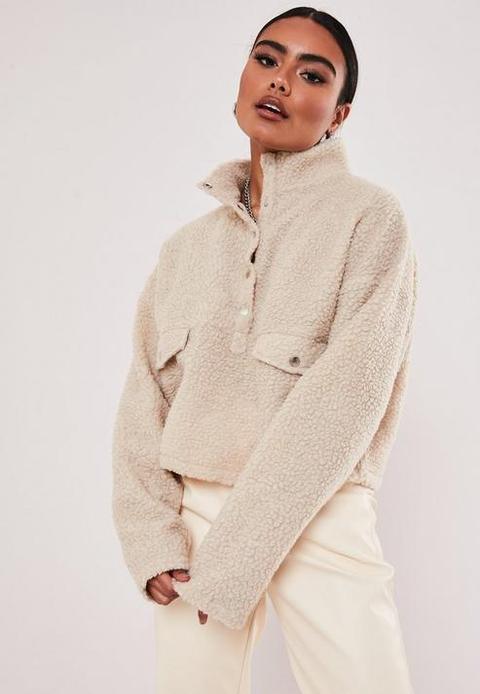 Sand Teddy Borg Popper High Neck Sweatshirt, Camel