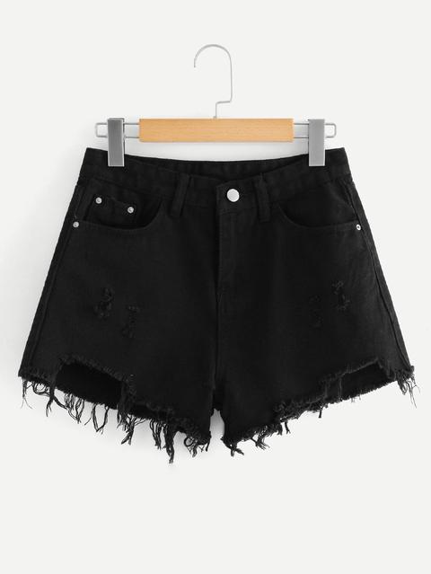 Shorts In Denim Con Bordi Sfilacciati