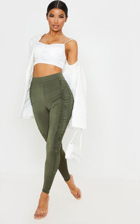 Khaki Ruched Side Slinky Legging
