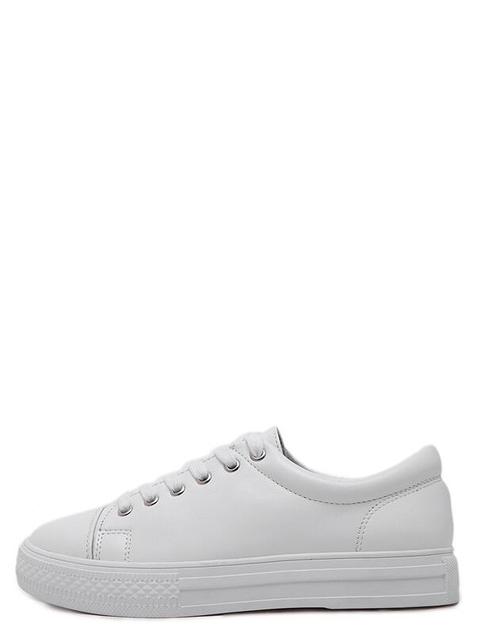 White Round Toe Lace Up Sneakers