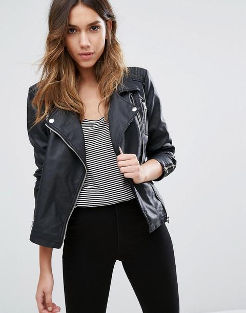 Chaqueta Biker De Cuero Sintético Con Detalle De Cremallera De Only
