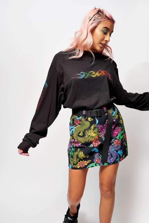 Dragon Print Denim Skirt