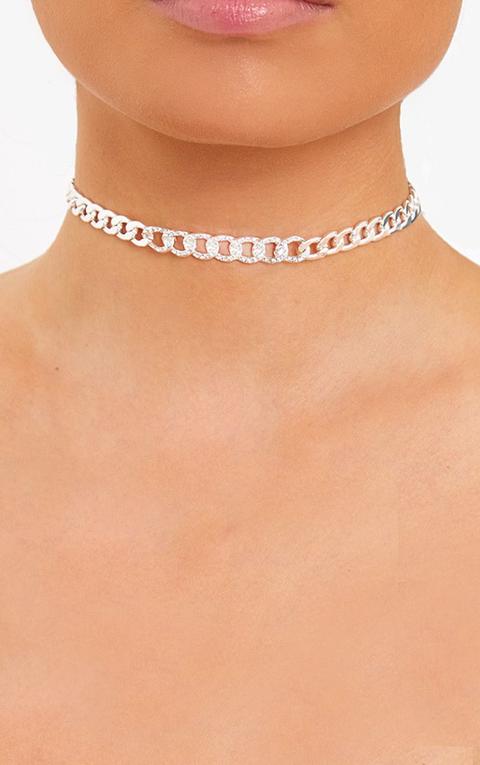 Silver Diamante Link Chain Choker