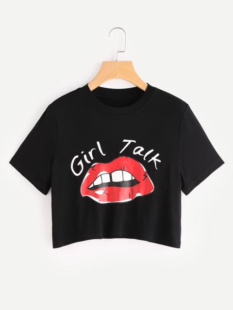 Red Lip Print Crop Tee