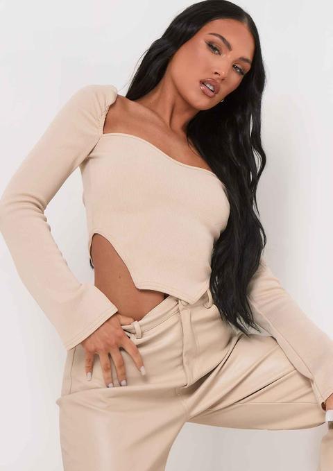 Jasmine Stone Ribbed Long Sleeve Corset Top