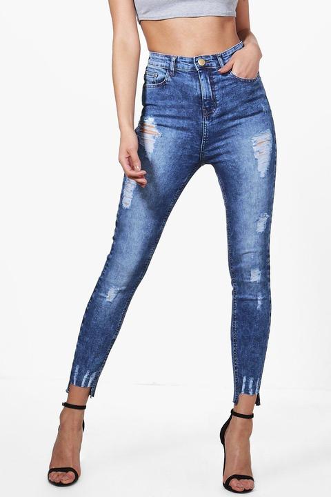 Holly High Rise Destroyed Hem Skinny Jeans