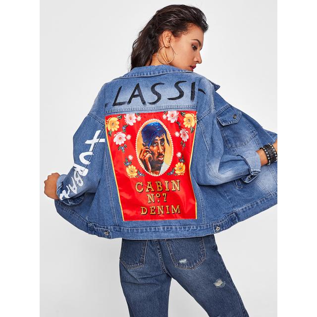 Giacca Di Jeans Con Stampa Di Lettera from SheIn on 21 Buttons