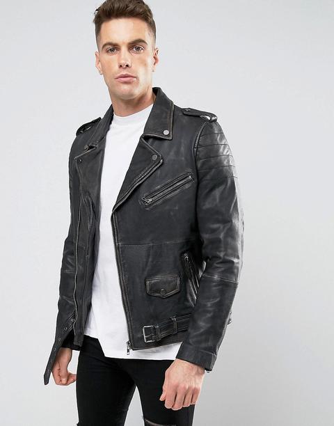 Chaqueta Biker De Cuero Lavado Premium De Barneys