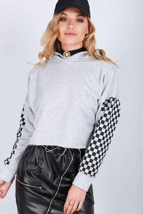 Freya Frayed Hem Cropped Hooded Sweatshirt