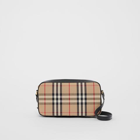 Burberry Small Vintage Check And Leather Camera Bag, Beige