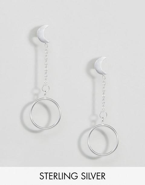 Asos - Orecchini Pendenti In Argento Sterling Con Luna E Cerchio - Argento