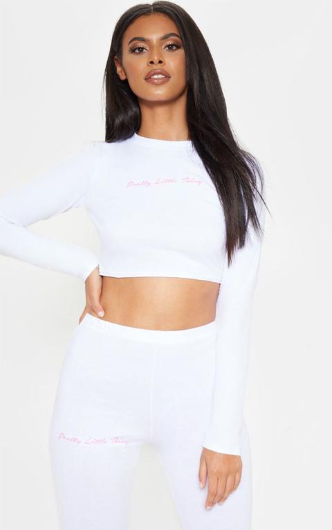 Prettylittlething White Embroidered Long Sleeve Crop Top, White