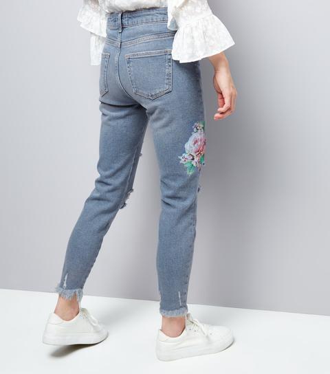 Blue Floral Embroidered Skinny Jenna Jeans