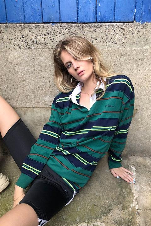 green striped long sleeve rugby shirt