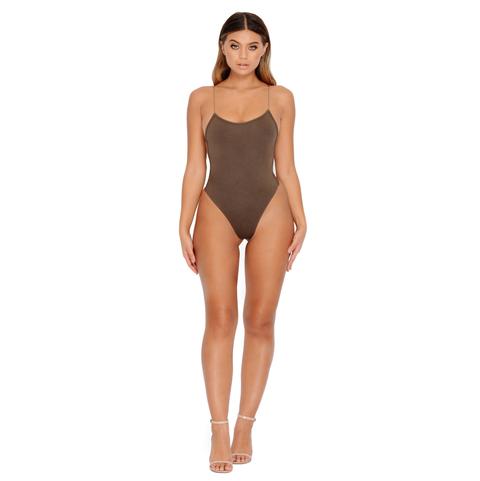 Hope For The Vest Strappy Backless Bodysuit In Khaki