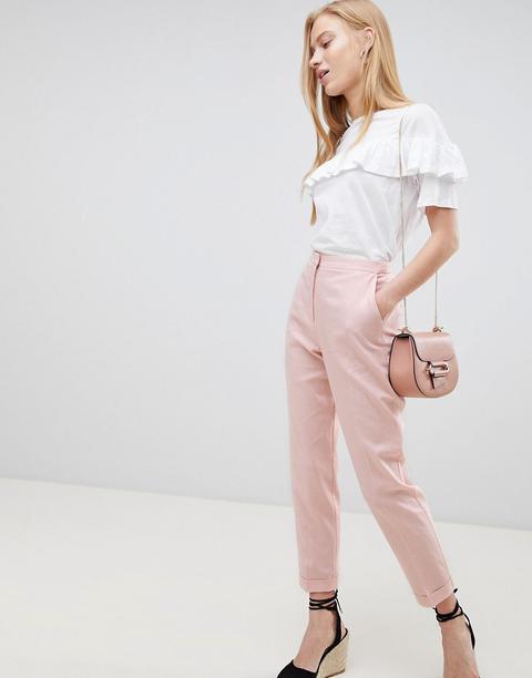 Asos Design Sartoriale - Pantaloni A Sigaretta In Lino - Rosa