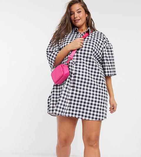 Collusion Plus Mono Gingham Shirt Dress-black