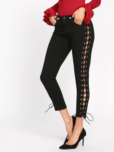 Eyelet Lace Up Side Jeans