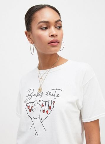 Womens White 'babes Unite' T-shirt, White