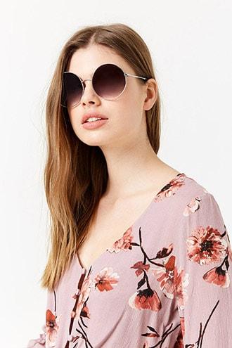 Forever 21 Oversized Round Sunglasses , Silver/grey