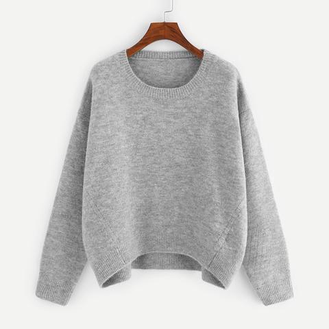 Ubergrosser Grauer Pullover Mit Sehr Tief Angesetzter Schulterpartie From Shein On 21 Buttons