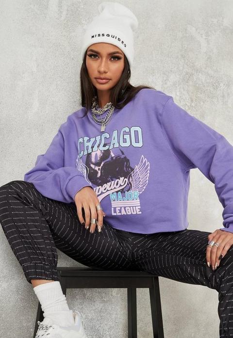 Lilac Chicago Graphic Crop Sweatshirt, Lilac