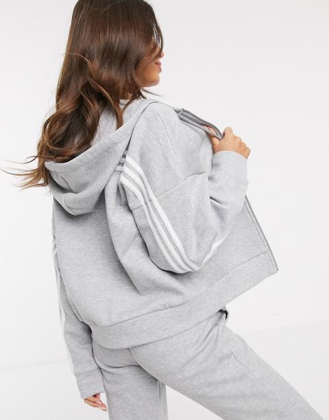 adidas training three stripe hoodie in grey