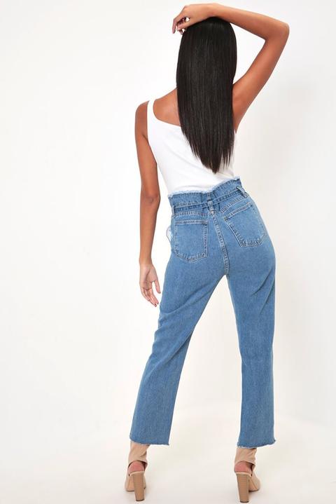 Mid wash high waist store paper bag boyfriend jeans