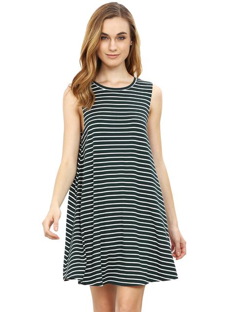 Green Striped Sleeveless Dress