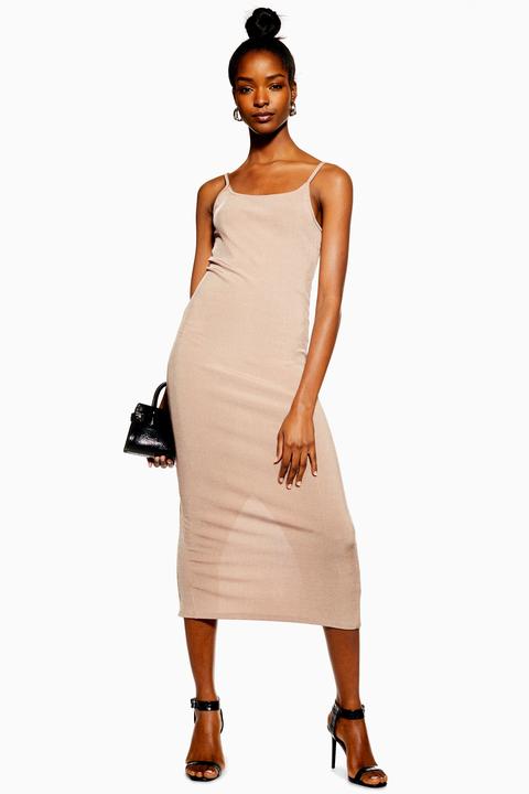 Womens Ribbed Midi Bodycon Dress - Nude, Nude