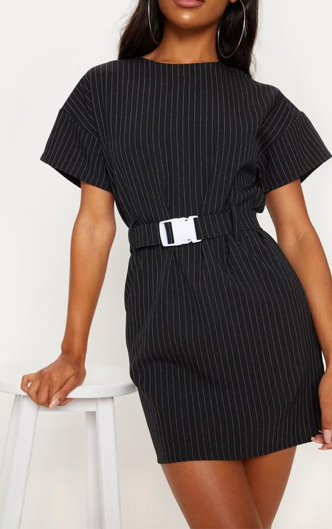 black pin stripe belt t shirt dress