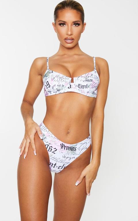 White Gothic Floral Print Underwired Bikini Top