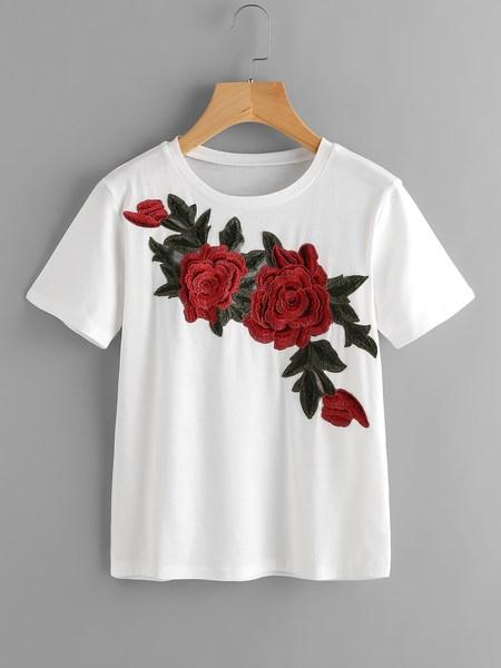 Tee Applique Ricamato Rosa