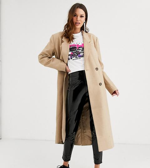 Abrigo Largo Camel Con Diseño De Doble Botonadura De Asos Design Tall-beis