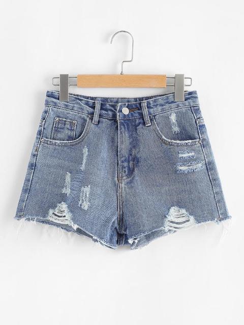 Raw Hem Ripped Denim Shorts