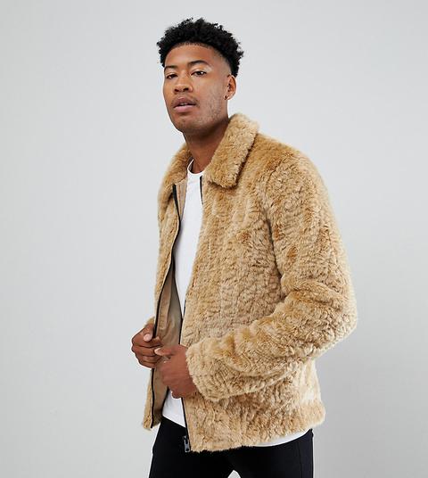 Asos Design Tall Faux Fur Western Jacket In Brown