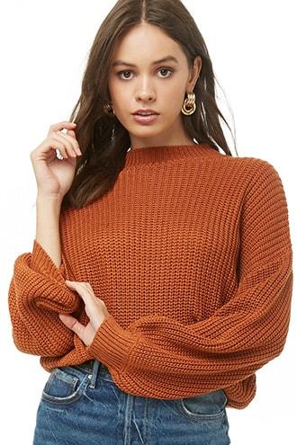 Forever 21 Ribbed Knit Mock Neck Sweater Apricot