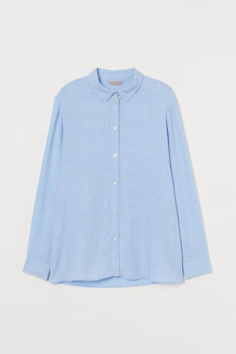 H & M+ Camisa De Lino - Azul