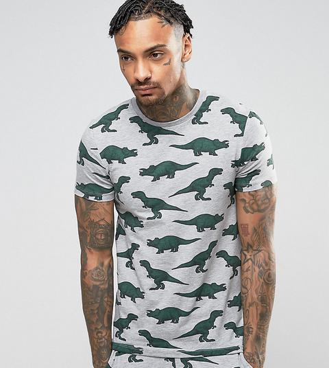 Camiseta De Pijama Ajustada Con Estampado De Dinosaurios En Gris De Asos