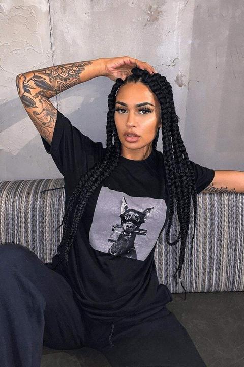 Black Graphic Print Boyfriend T-shirt