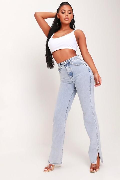 Light Wash Blach Wash High Waist Side Split Hem Jeans