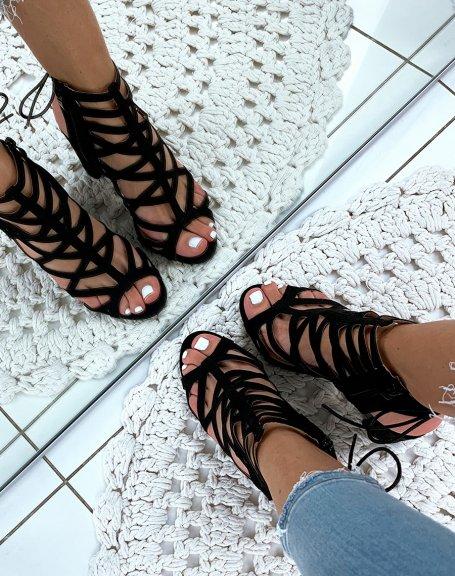 Sandales À Talons Carrés En Suédine Noires